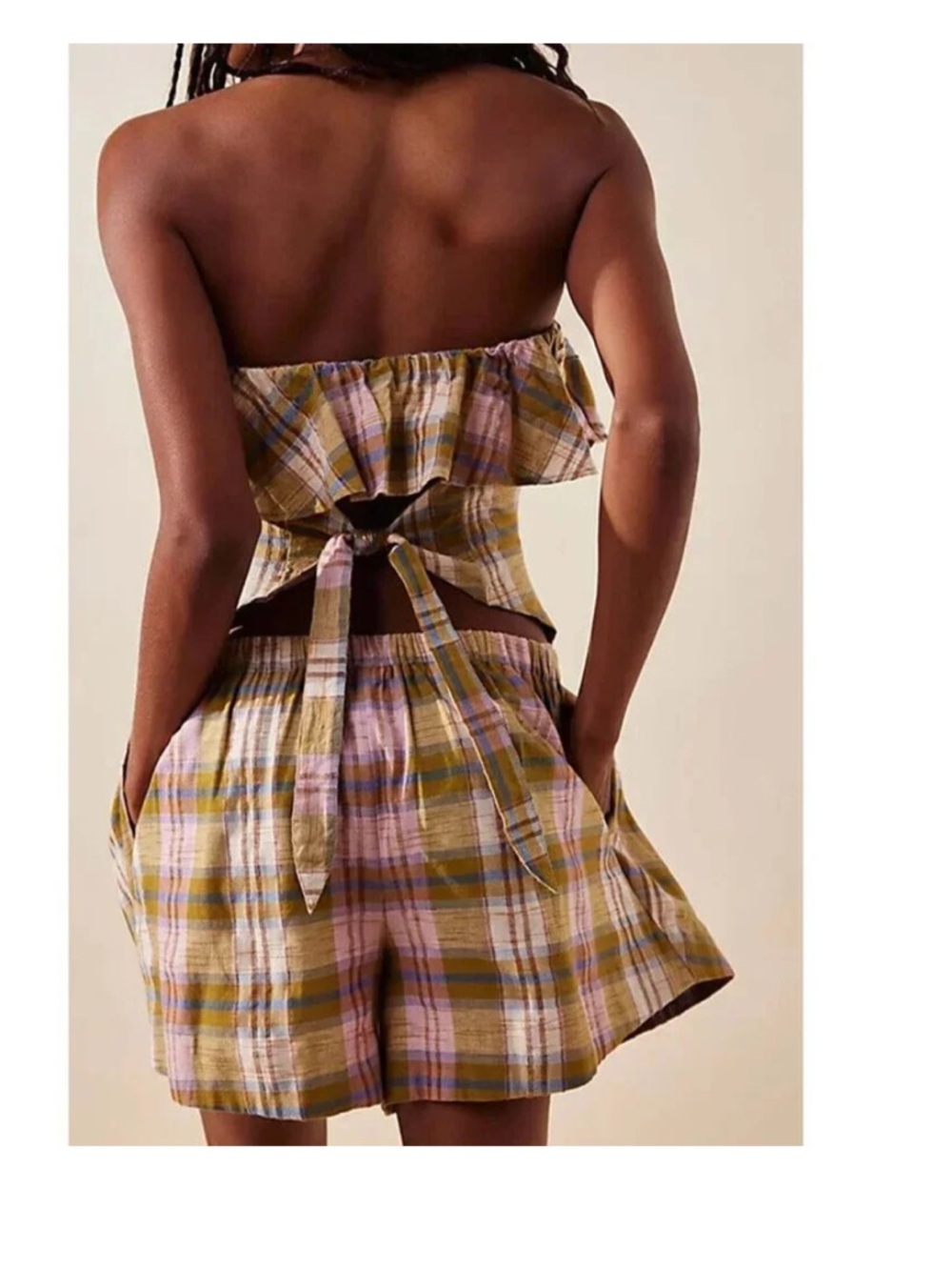 Free People Endless Summer Whitely Tube Blouse Plaid NWT large - Picture 7 of 11